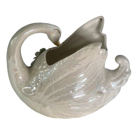 Swan Planter Vase Lusterware Figurine Norcrest Iridescent Opalescent 8.5" x 7" - Picture 3 of 10